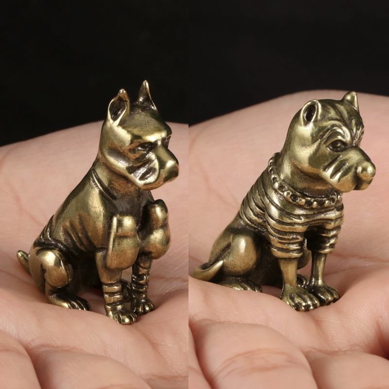 Vintage Collectible Christmas Ornaments - Patung Pitbull Bulldog Kuningan Antik, Ornamen