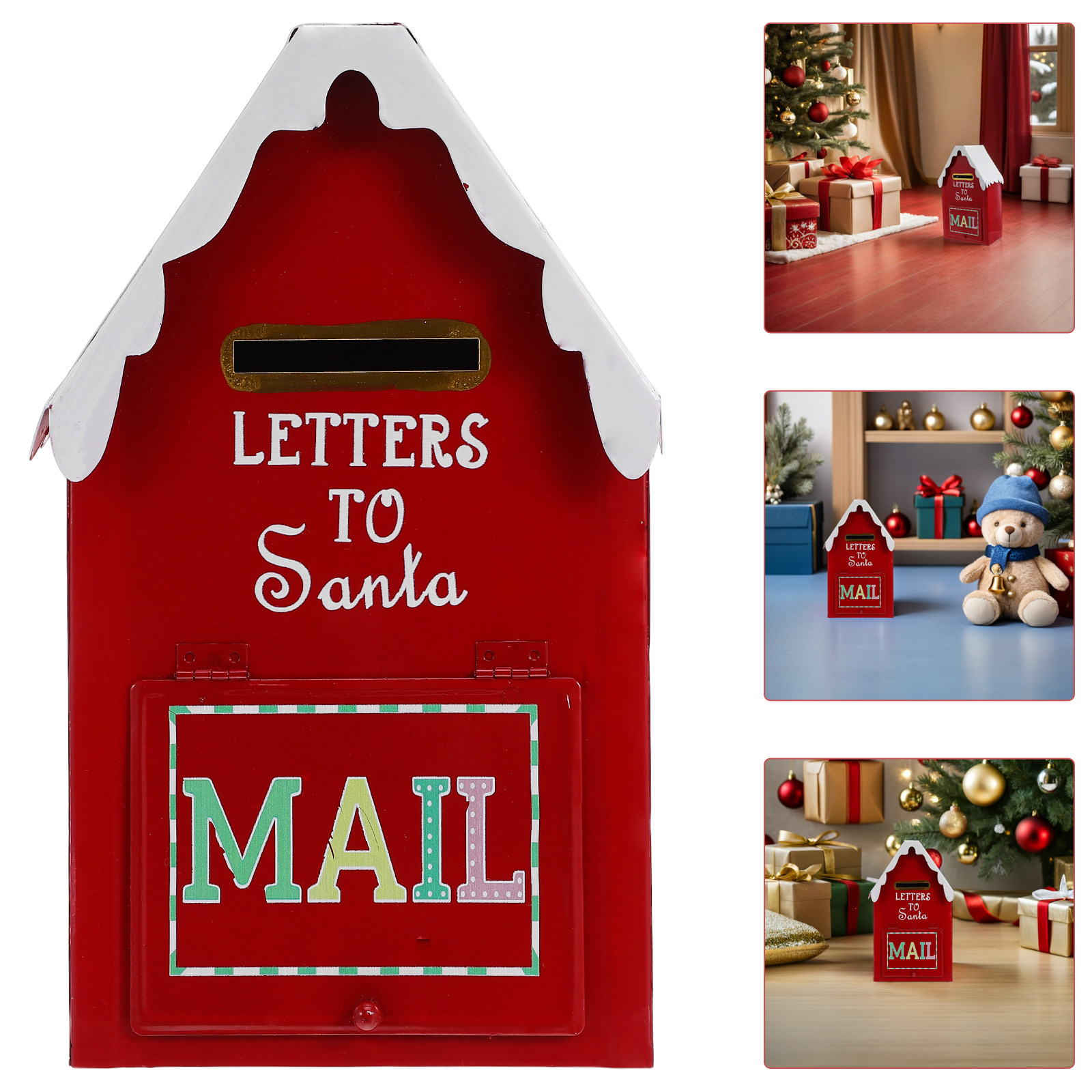 Vintage Collectible Santa - Kotak Surat Natal Merah dari Logam,
