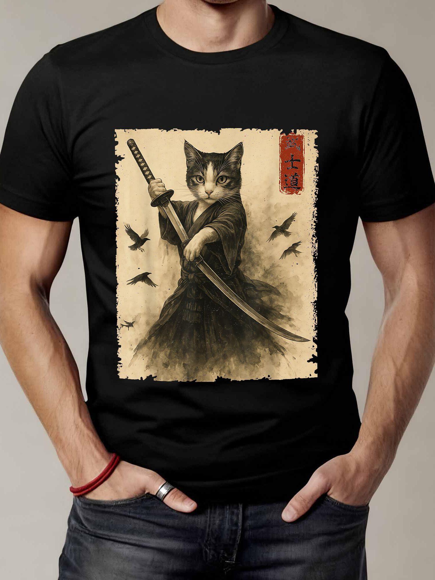 Collectible Vintage T Shirts - Kaos Kucing Samurai Vintage Bergambar Seni