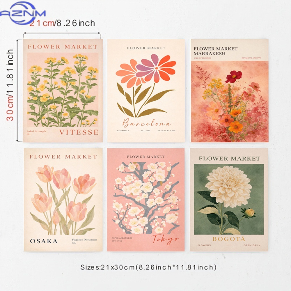 Vintage Collectible Market - Koleksi 6 Cetakan Kanvas Bergaya Vintage