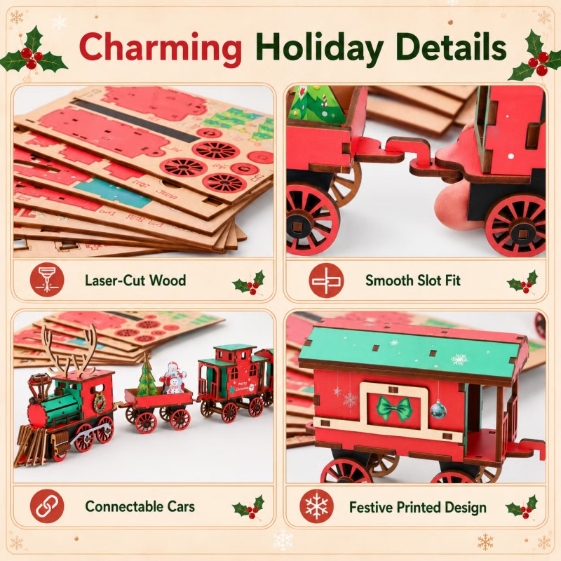 Set Kereta Kayu Natal Baru, Ke - Vintage Collectible Christmas Ornaments ulasan dan harga
